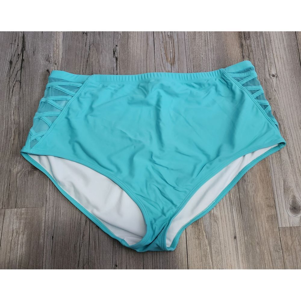 Torrid Turquoise High-Waisted Swim Bottom with Strappy Side Detail Plus Size